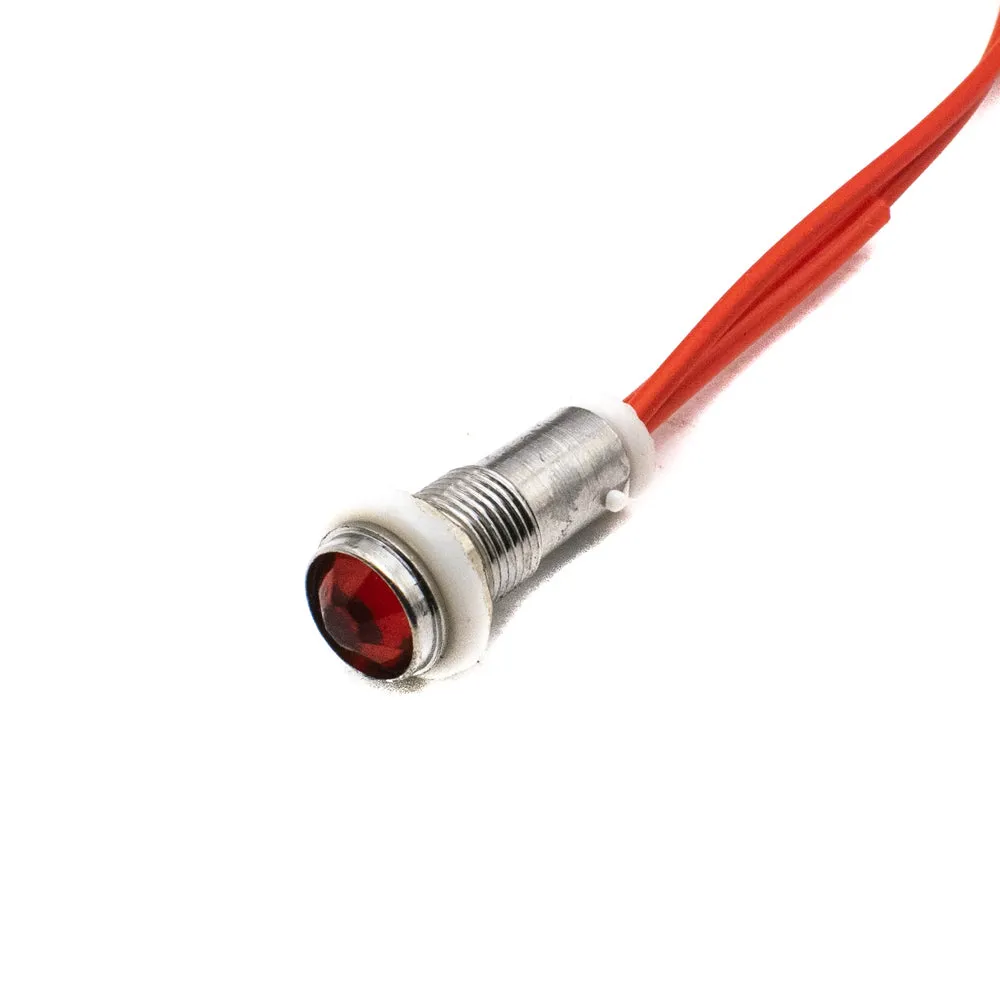 10mm AC Red Power Indicator Light with Wire and Metal Body