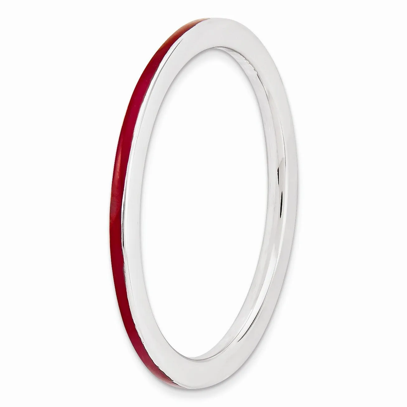 1.5mm Sterling Silver Stackable Red Enameled Band