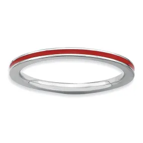 1.5mm Sterling Silver Stackable Red Enameled Band