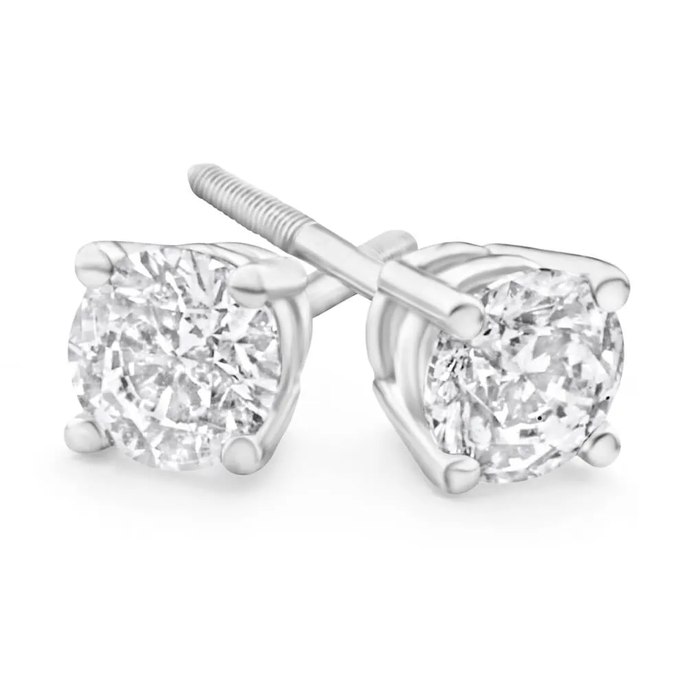 18ct White Gold Screwback Stud Earrings With 1 Carat Of Diamonds