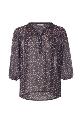 3/4 sleeve Printed Chiffon Top | PINK BLACK DITSY | 7124AR