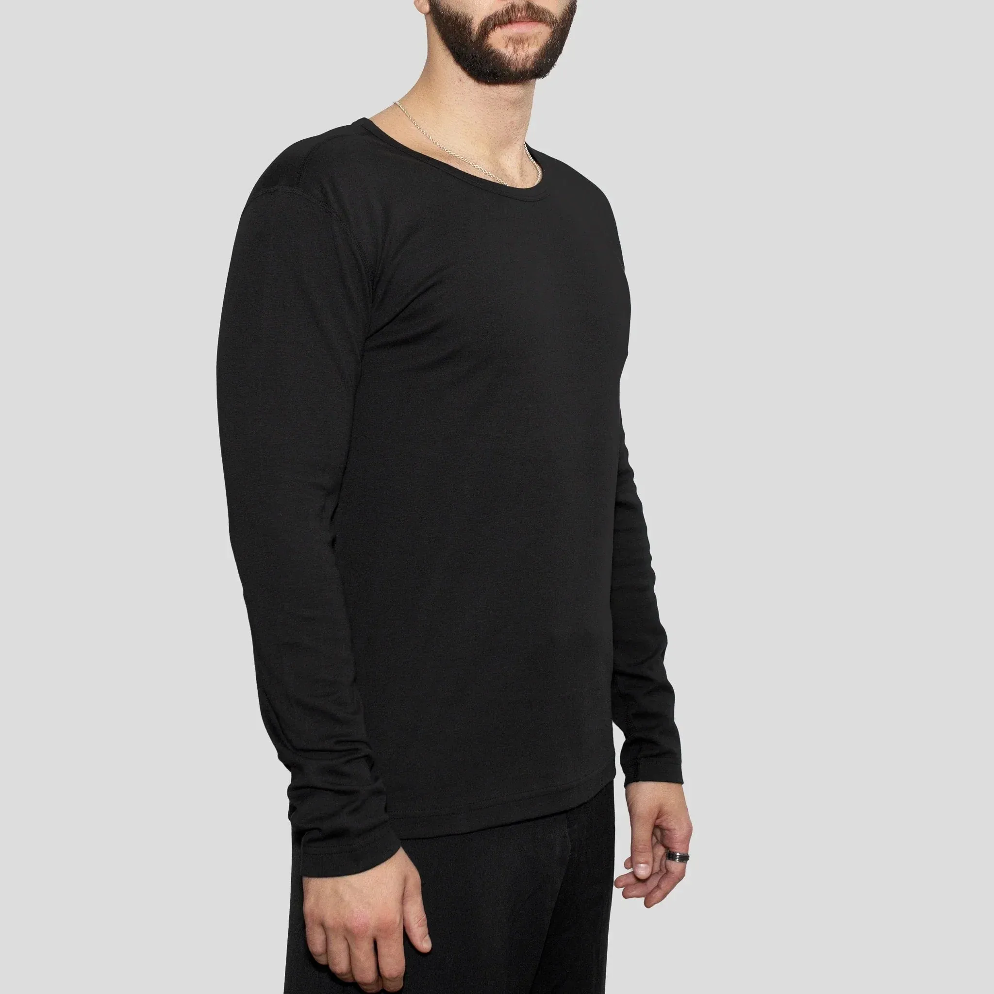 5 Pack | Men’s Recycled Cotton Crew Neck Long Sleeves, Black