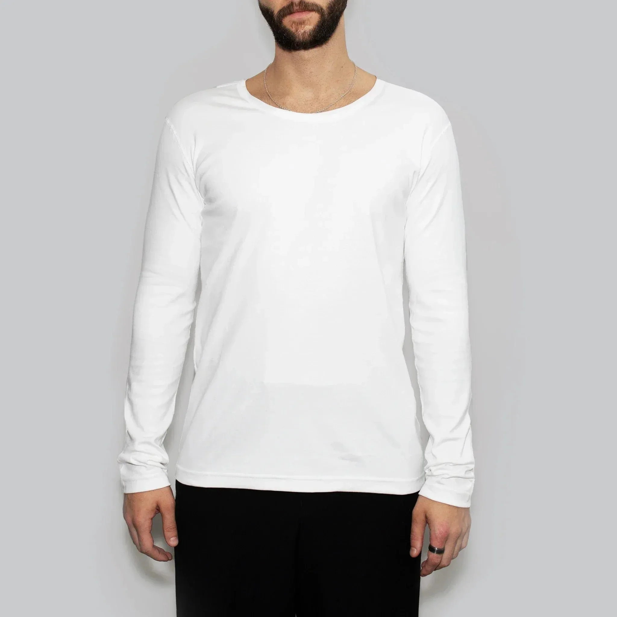 5 Pack | Men’s Recycled Cotton Crew Neck Long Sleeves, White