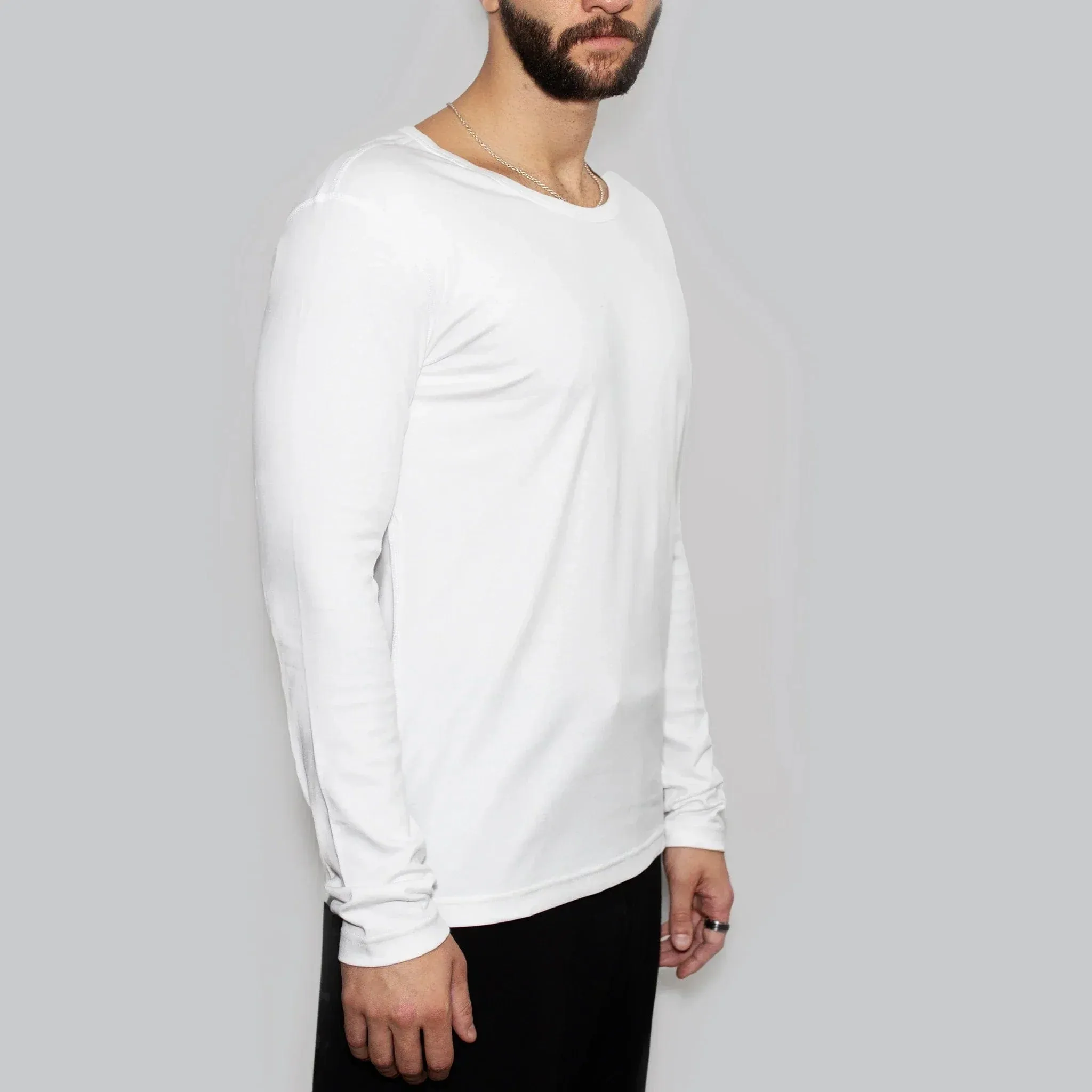 5 Pack | Men’s Recycled Cotton Crew Neck Long Sleeves, White