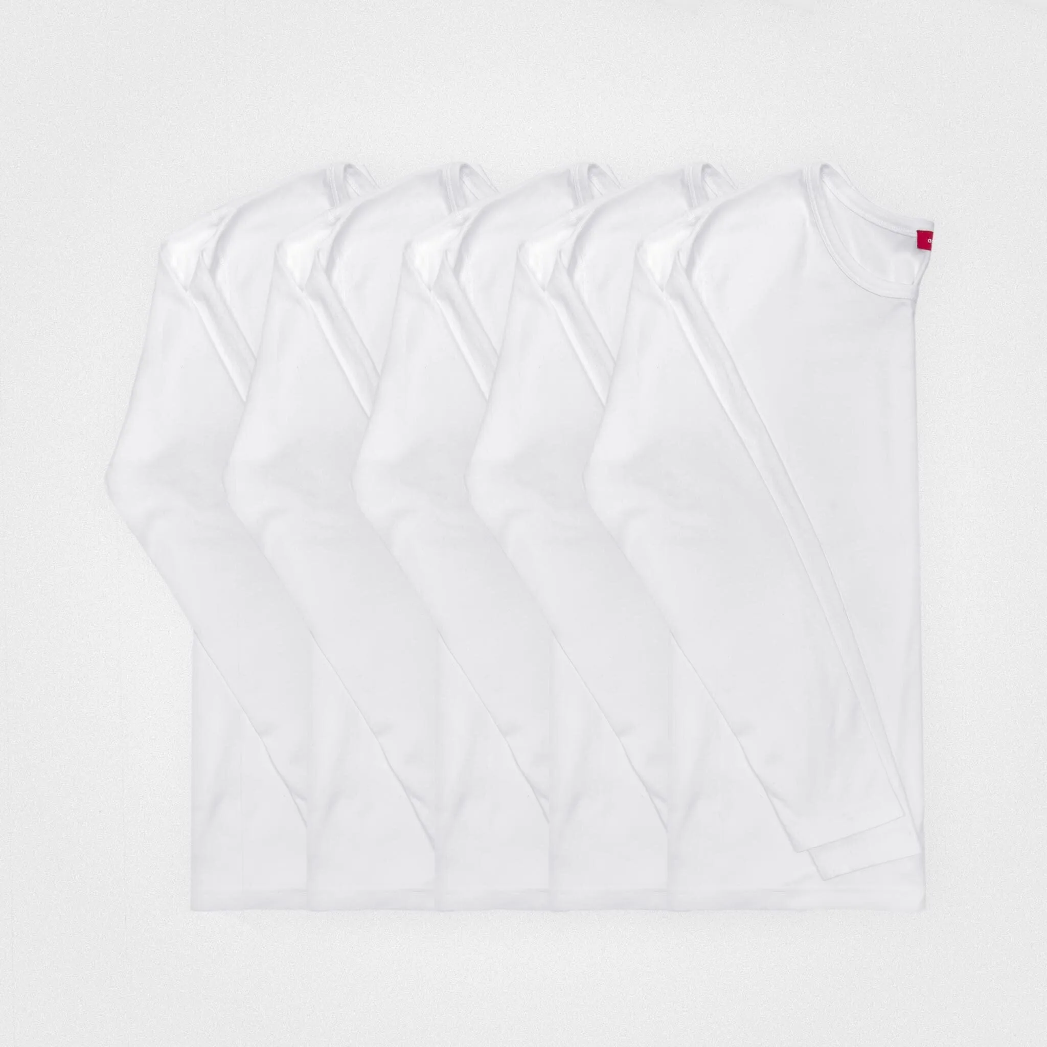 5 Pack | Men’s Recycled Cotton Crew Neck Long Sleeves, White