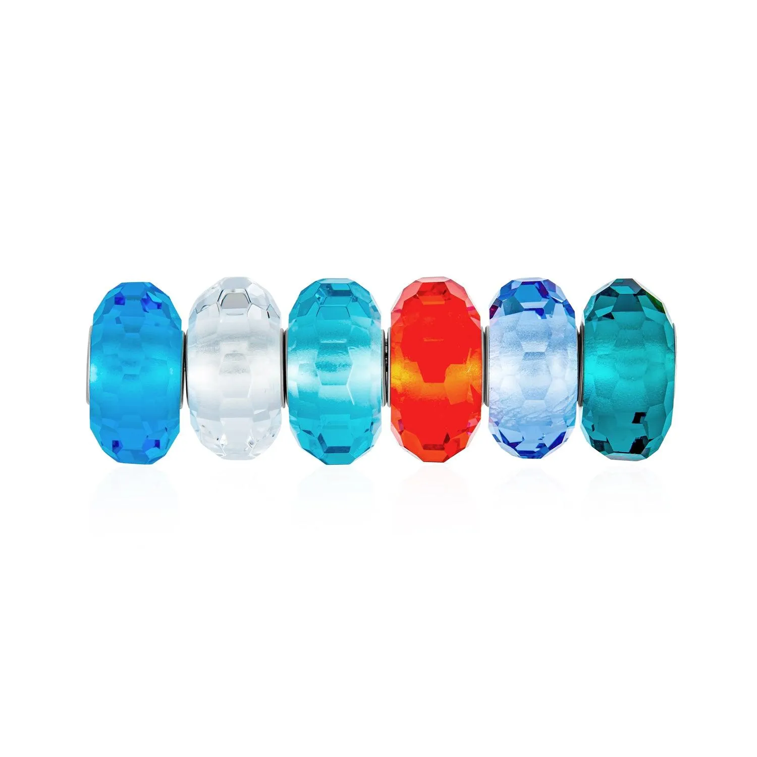 6 Opaque Translucent Multi Color Glass Faceted Charm Bead .925 Silver