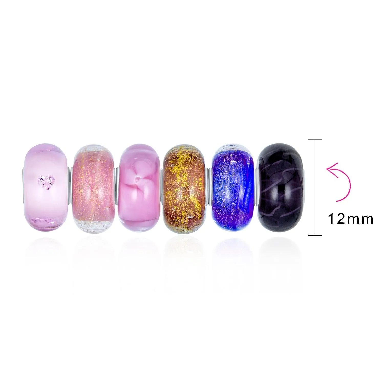 6 Opaque Translucent Multi Color Glass Faceted Charm Bead .925 Silver