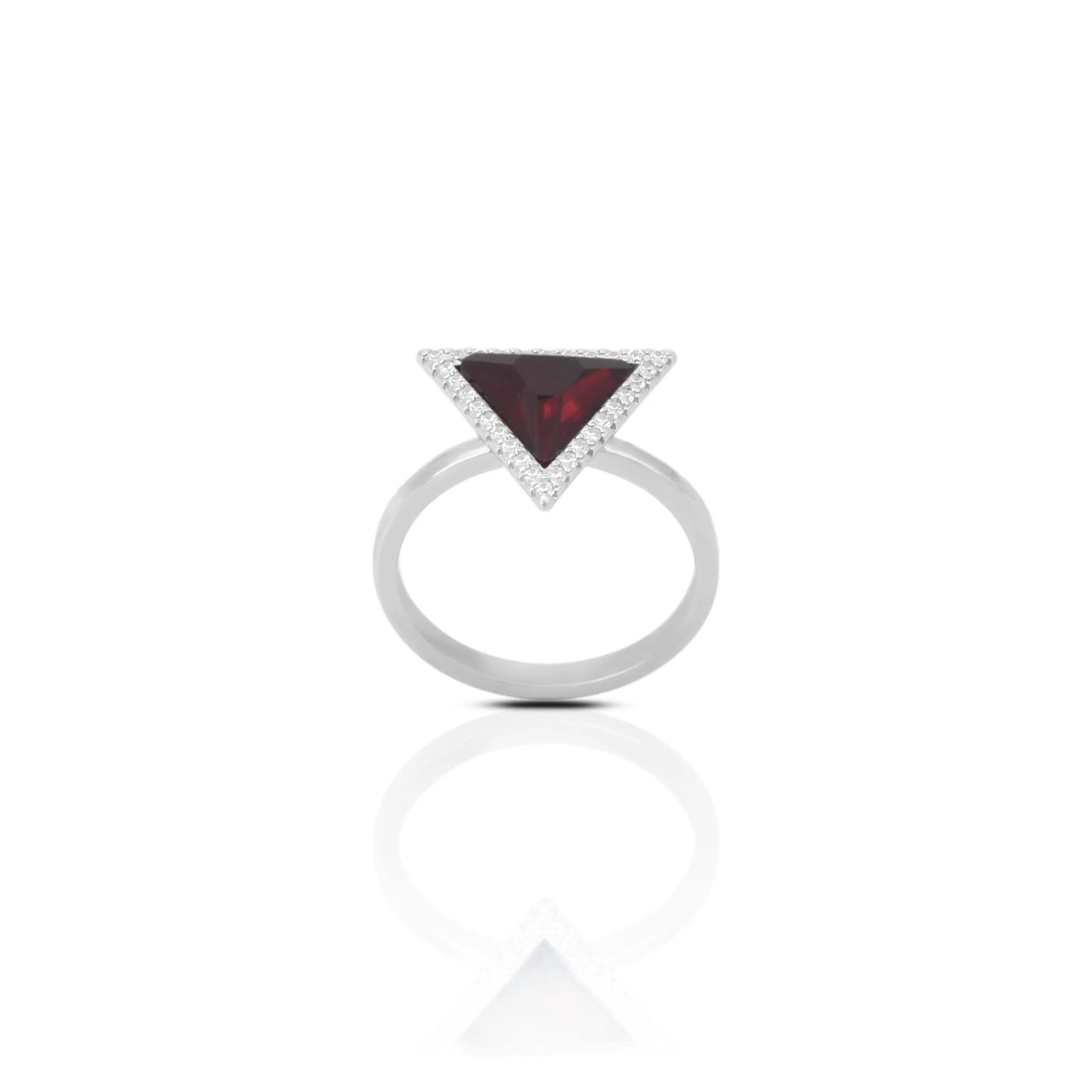 925 Silver Triangular Red Stone Ring for Her