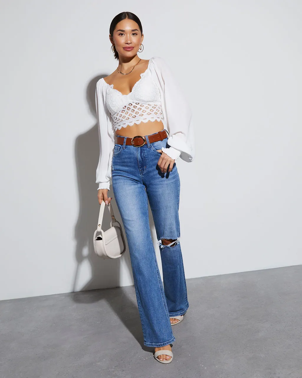 Alannah Eyelet Long Sleeve Crop Top