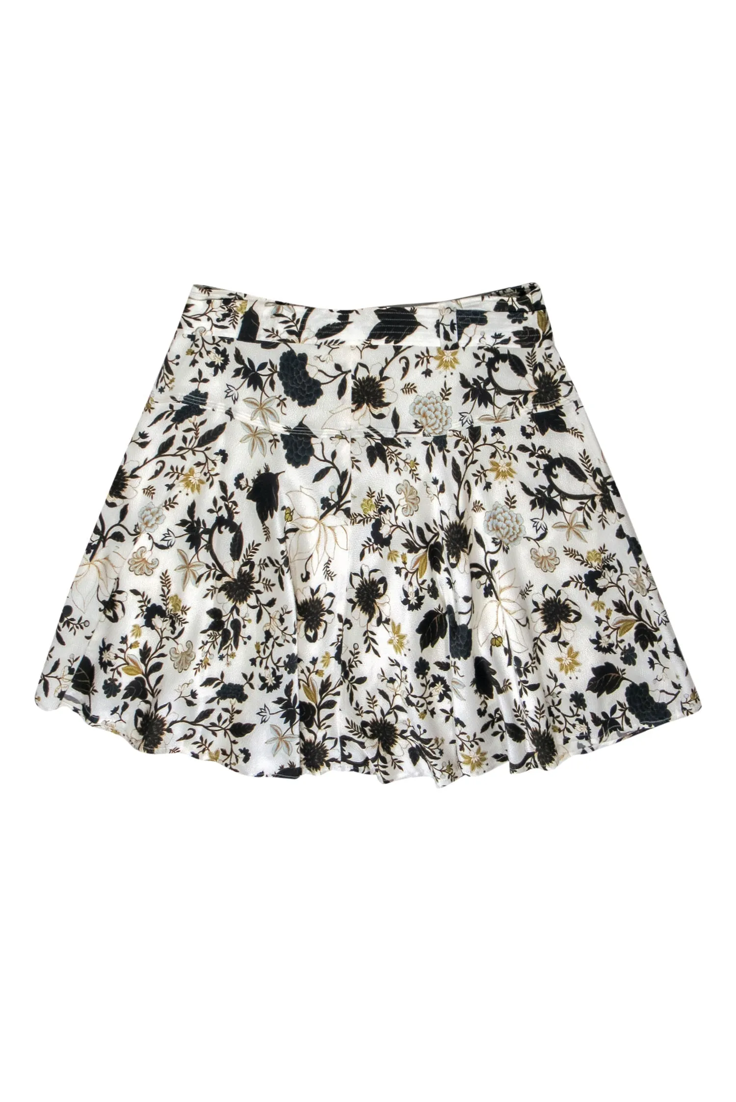 A.L.C. - White & Black Belted Pleated Skirt w/ Yellow Florals Sz 8