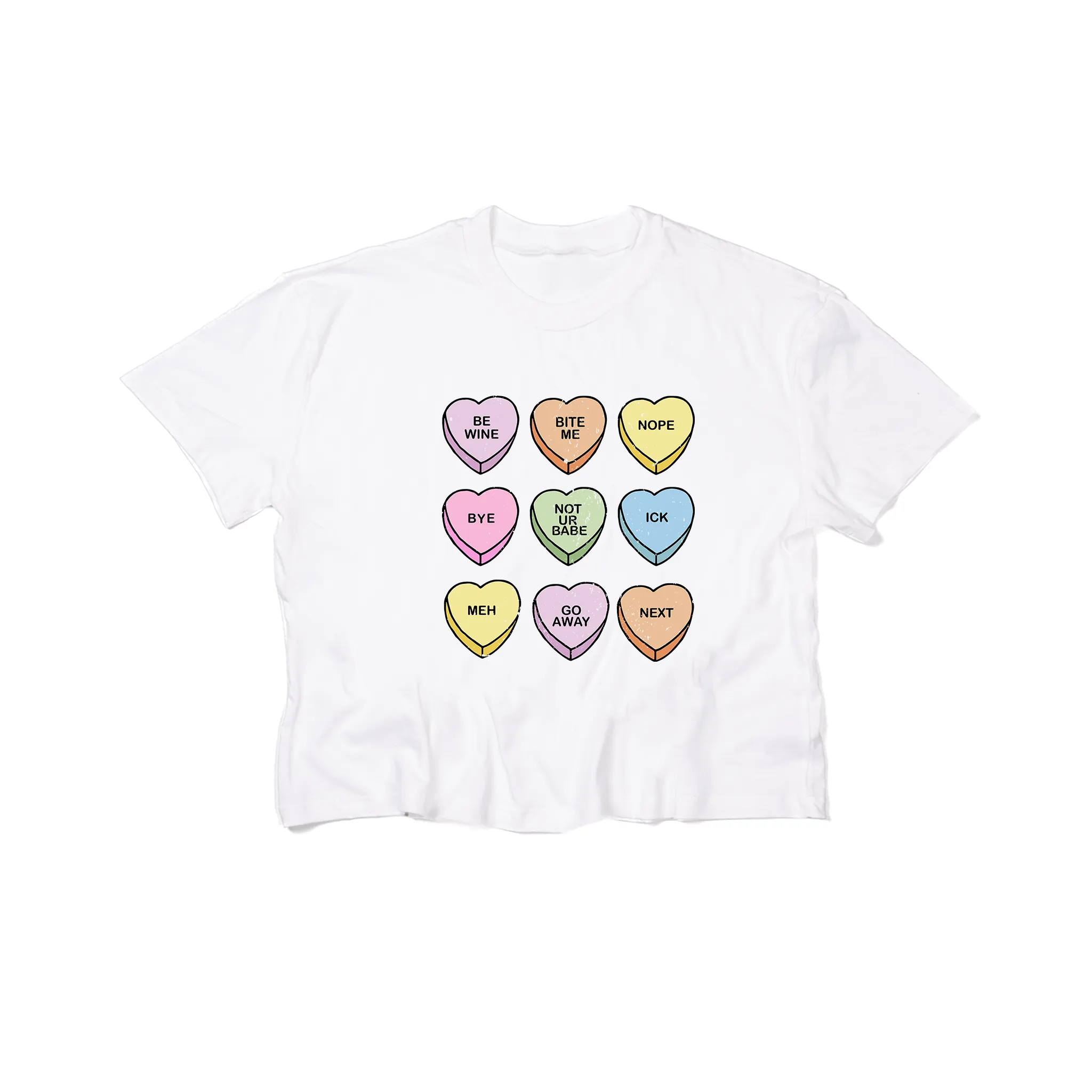 Anti Valentine Conversation Hearts - Cropped Tee (White)