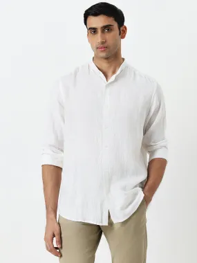 Ascot White Solid Relaxed-Fit Linen Shirt