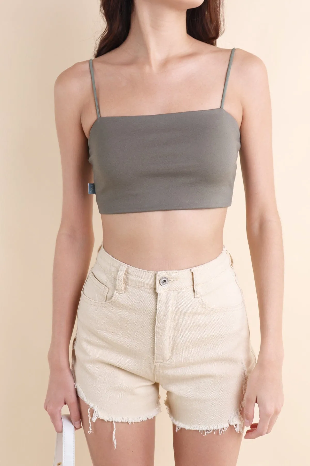 AVRIL PADDED CROP TOP IN ARMY GREEN