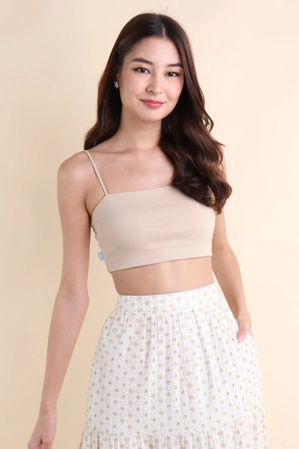 AVRIL PADDED CROP TOP IN NUDE ECRU