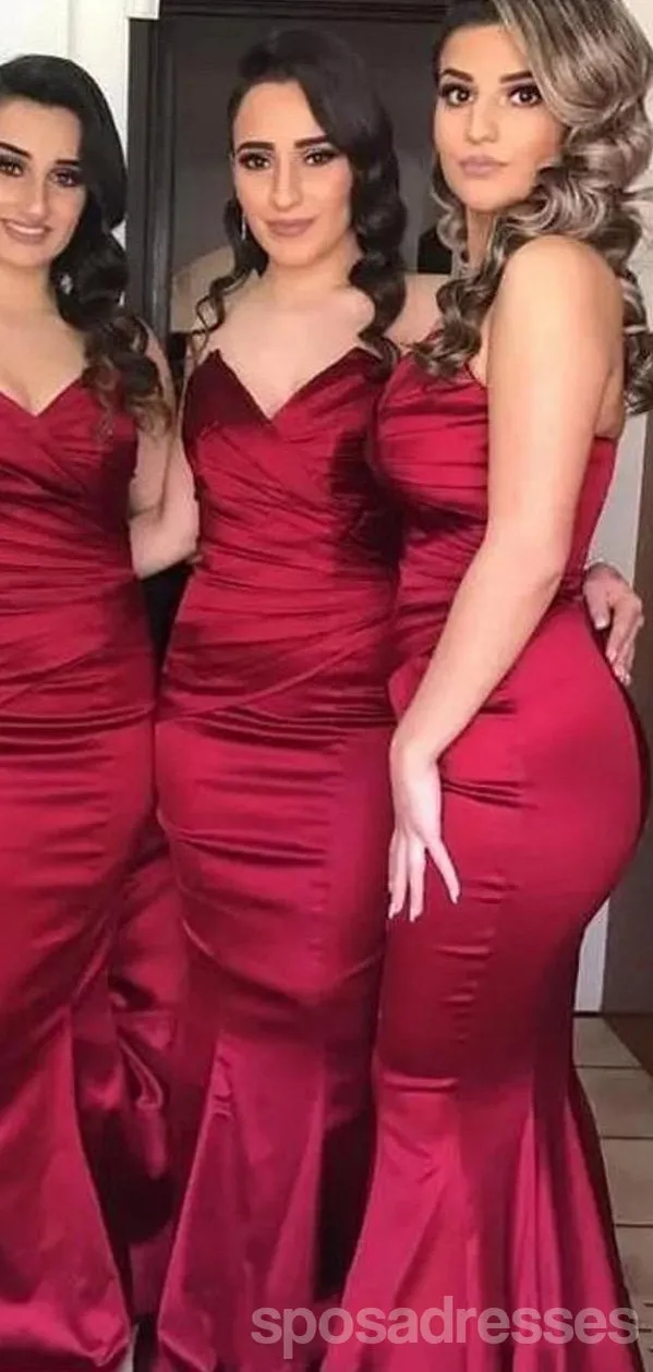 Beautiful Red Mermaid Strapless Sleeveless Long Bridesmaid Dresses Online, WG929