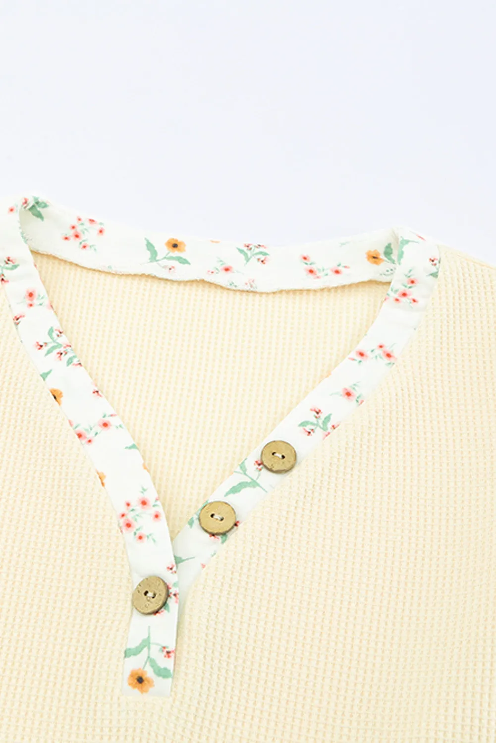 Beige Floral Waffle Knit Long Sleeve Top