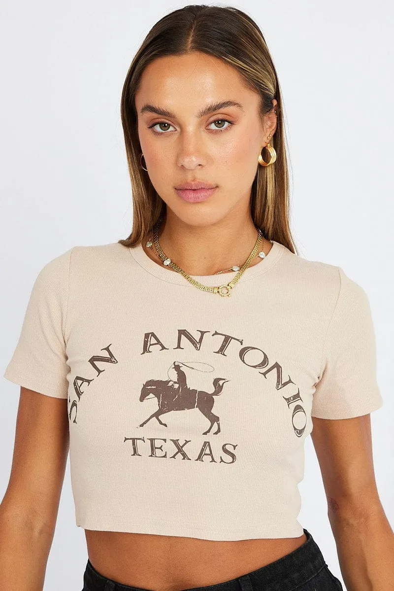 Beige Graphic Tee Cowboy Texas western Crop Baby T-shirt