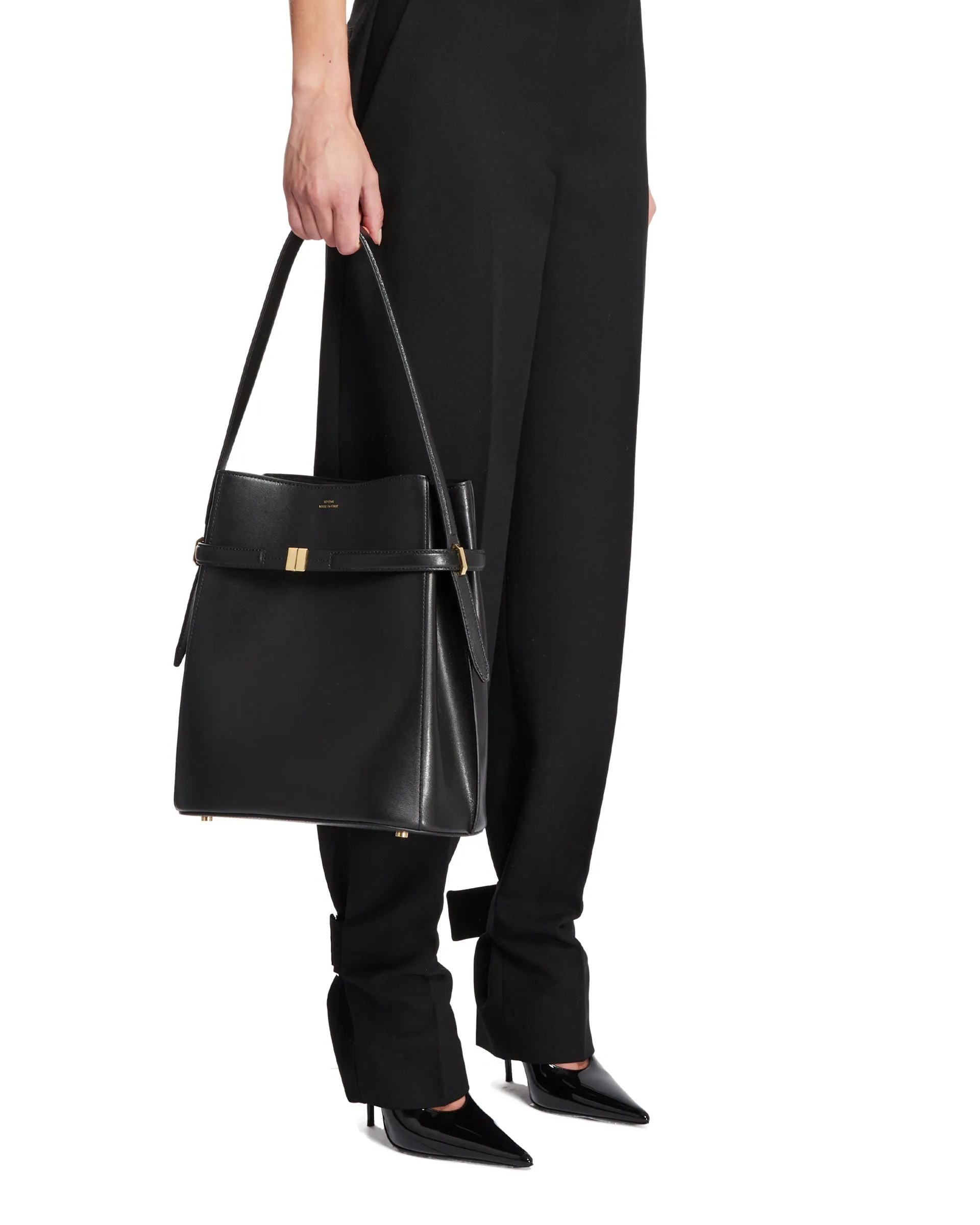 Black Belted Bucket Bag