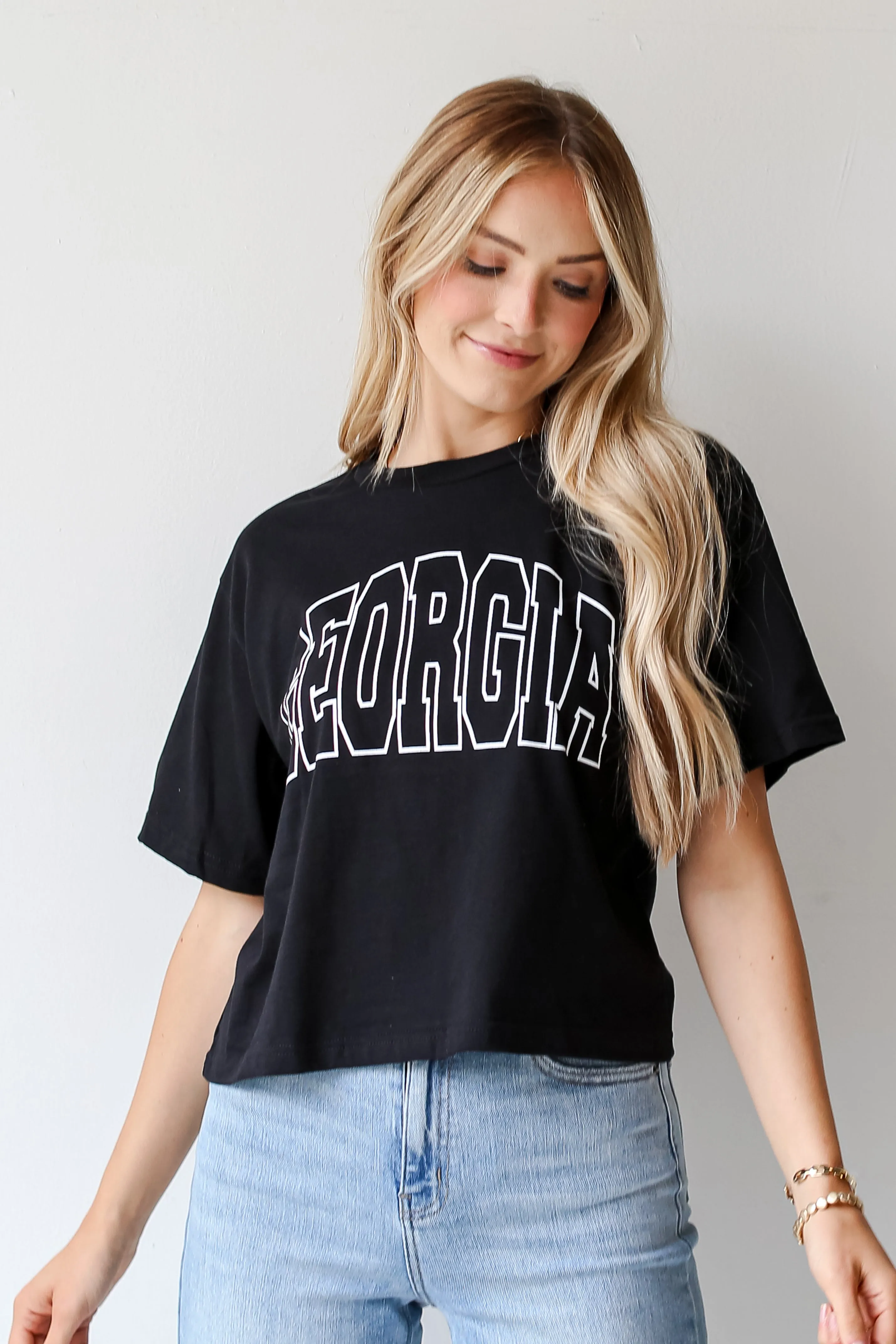 Black Georgia Block Letter Cropped Tee