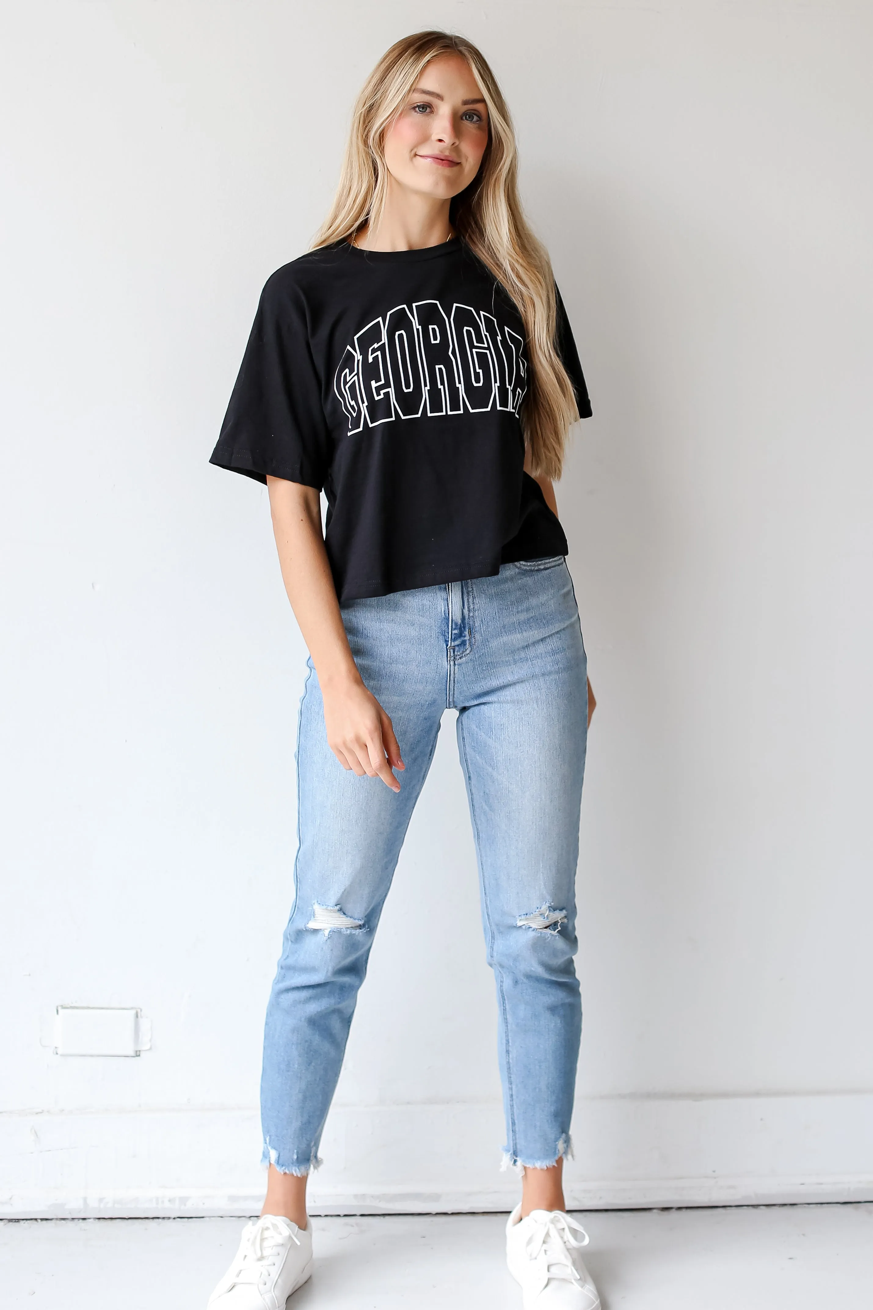 Black Georgia Block Letter Cropped Tee