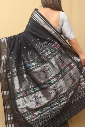 Black Paithani Handloom Pure Cotton Saree