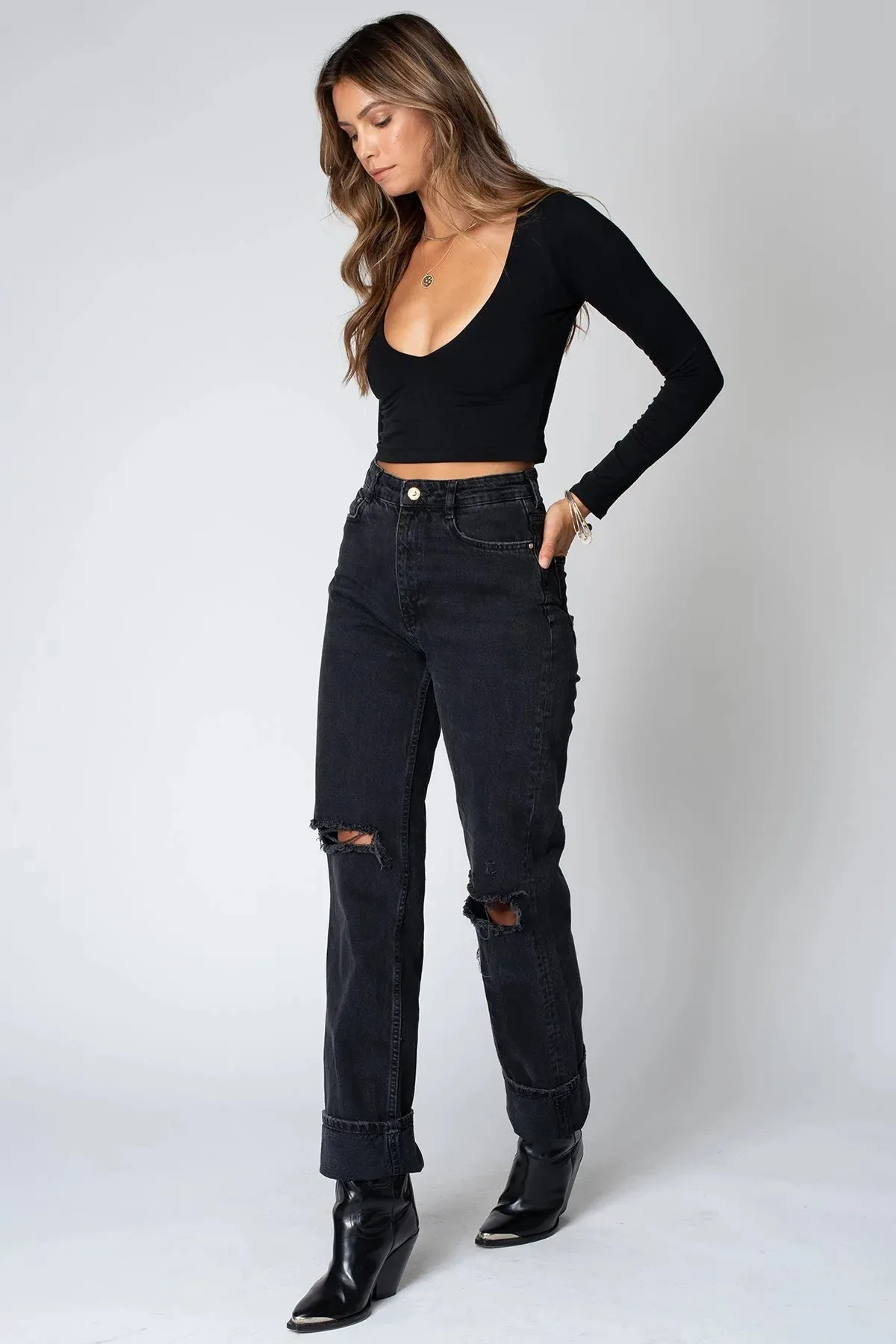 Black V Neck Crop