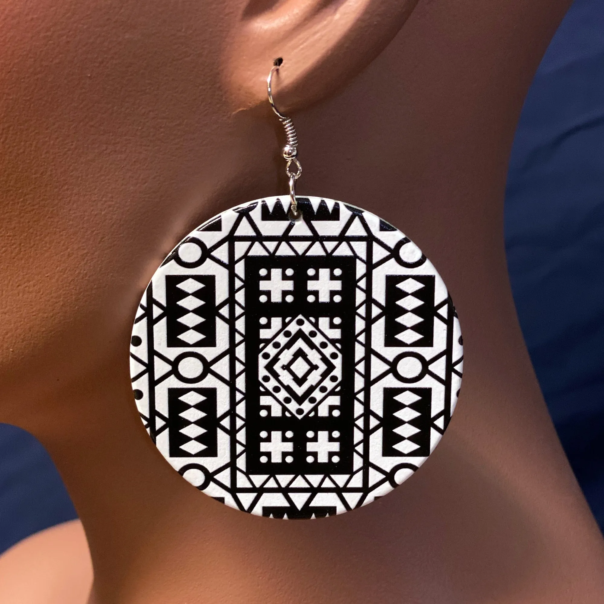 Black / White Samakaka print Earrings - African Samacaca drop earrings