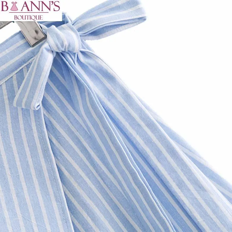 BLUE & WHITE STRIPE IS JUST RIGHT WRAP SKIRT