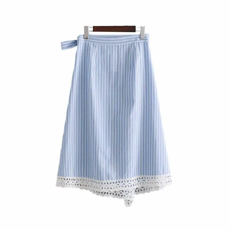 BLUE & WHITE STRIPE IS JUST RIGHT WRAP SKIRT