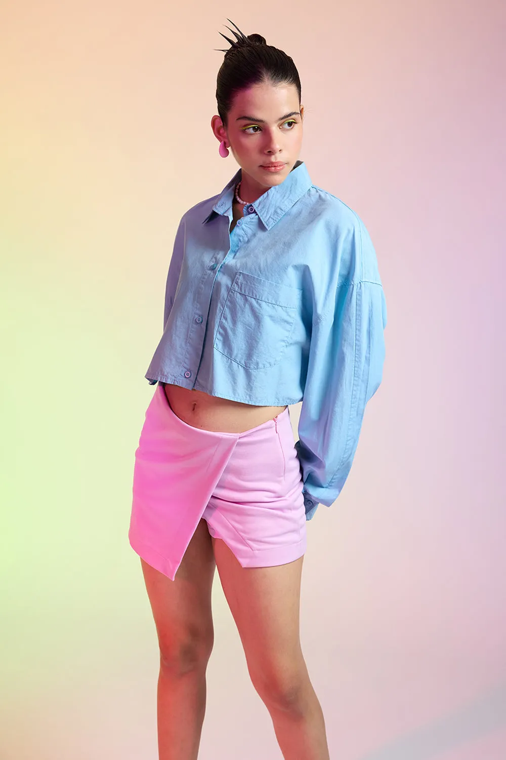 Blue Cropped Cotton Shirt