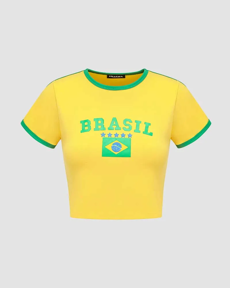 Brasil Cropped Raglan Sports Top