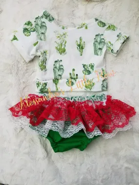 Cactus Outfit with red Lace skirted bloomers