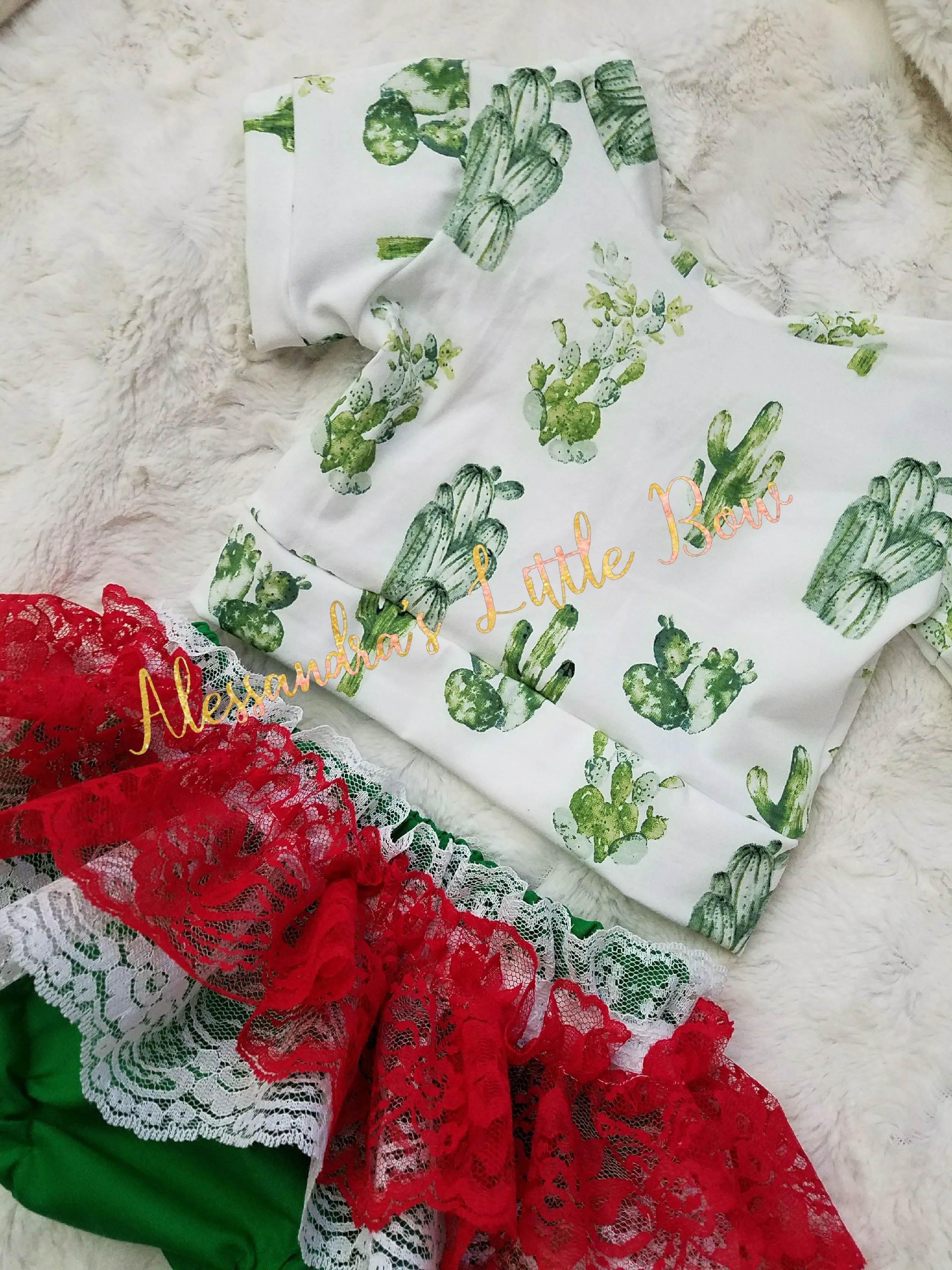 Cactus Outfit with red Lace skirted bloomers