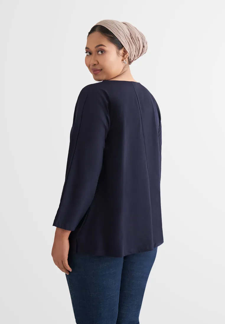 Calista EVERYDAY Loose-fit Crop Sleeve Tshirt - Navy Blue