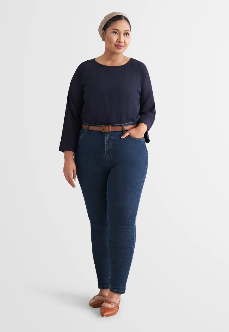 Calista EVERYDAY Loose-fit Crop Sleeve Tshirt - Navy Blue