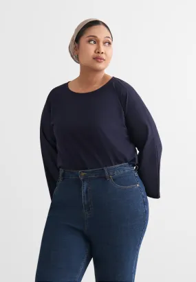 Calista EVERYDAY Loose-fit Crop Sleeve Tshirt - Navy Blue