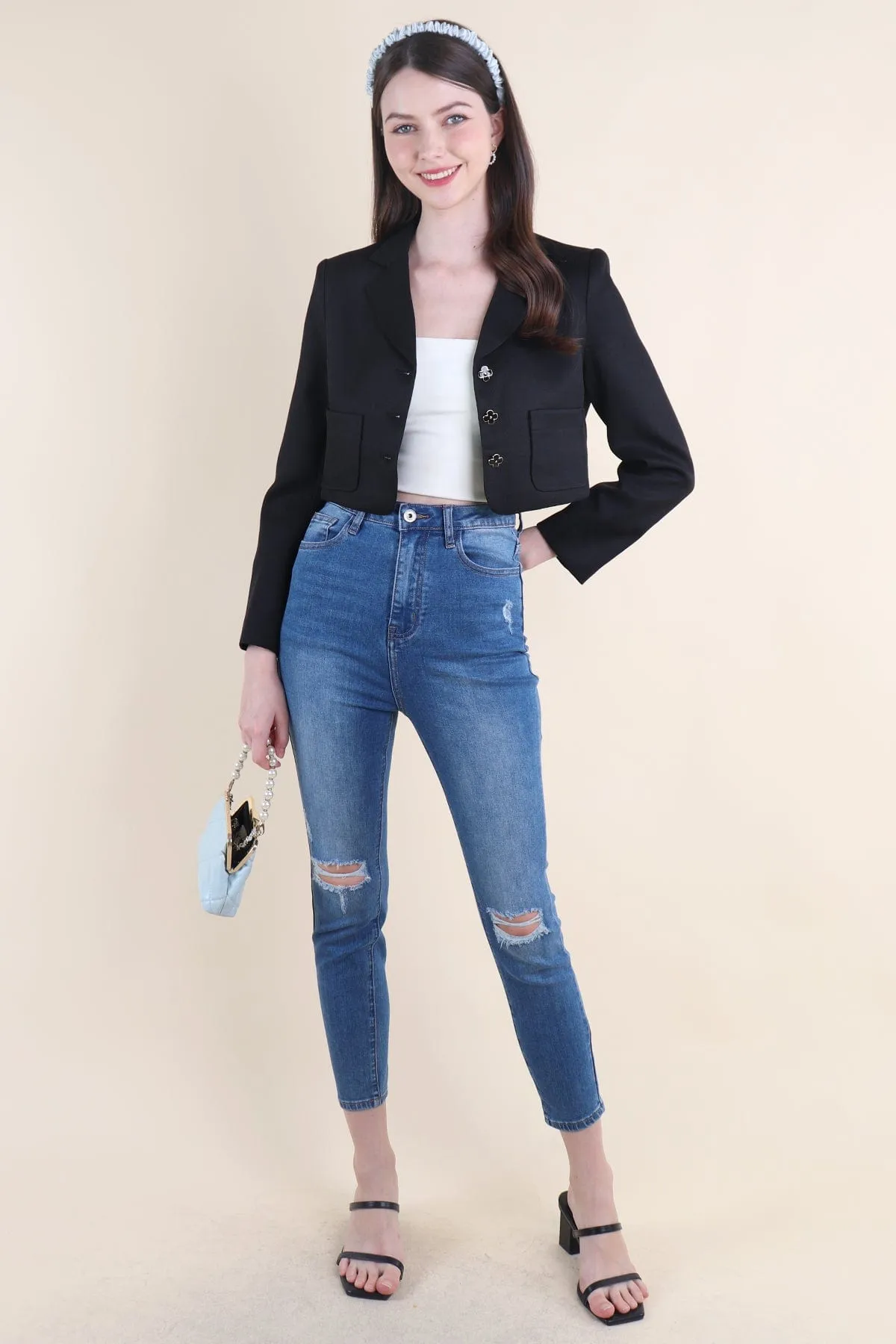 CARINNE CROPPED BLAZER IN BLACK