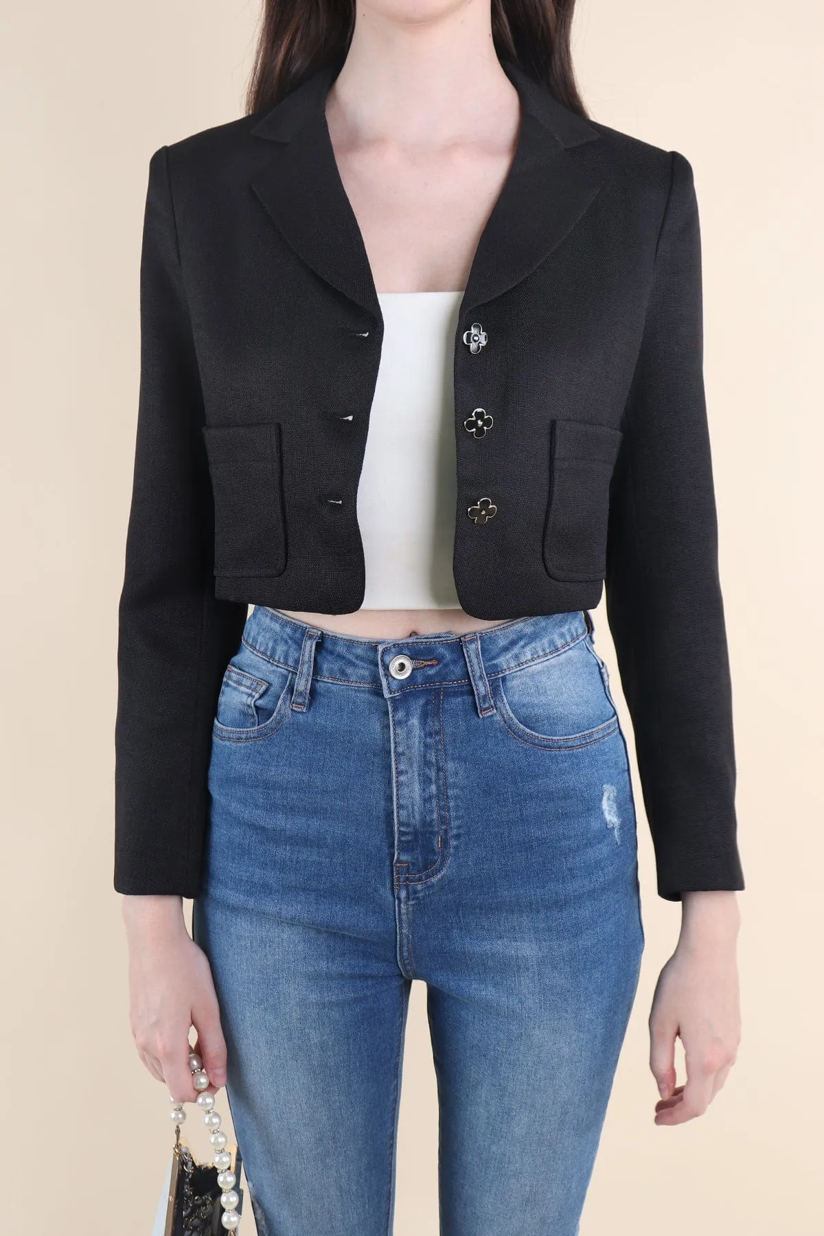 CARINNE CROPPED BLAZER IN BLACK