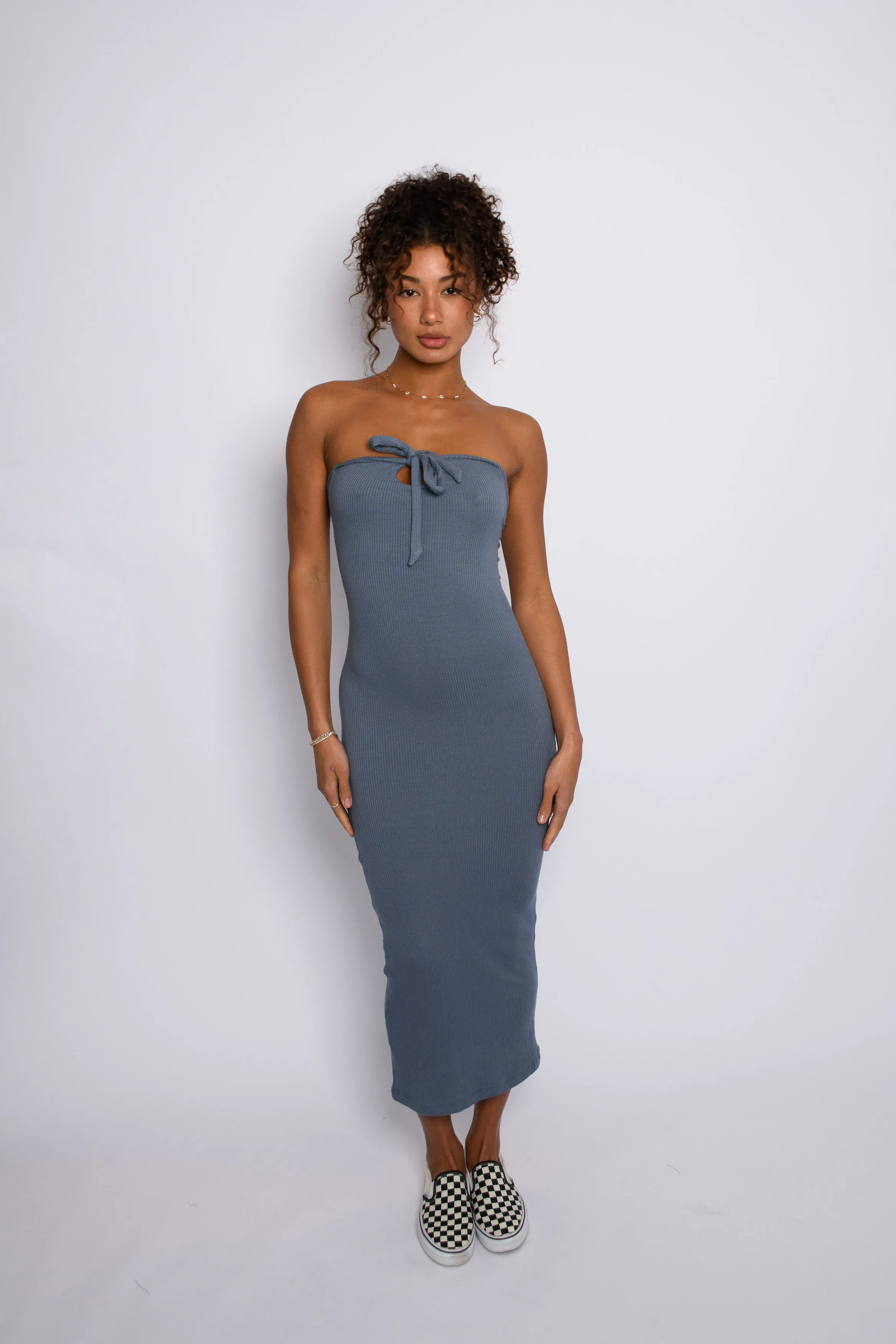 Cassie Dress Ribbed - Denim