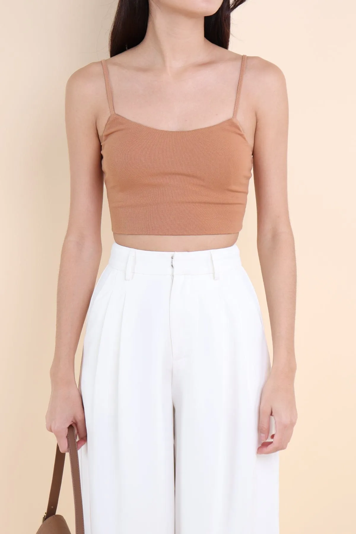 CELESTE BASIC CROP PADDED TOP IN PALE CARAMEL