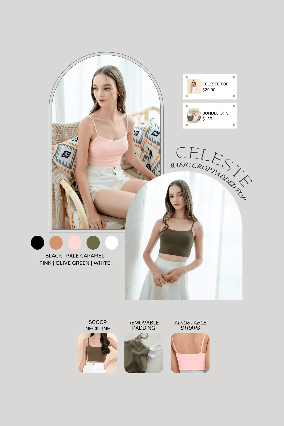 CELESTE BASIC CROP PADDED TOP IN PALE CARAMEL