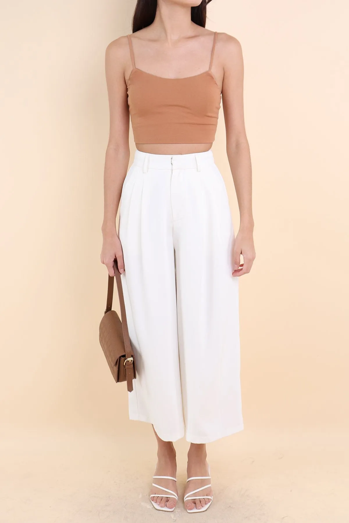 CELESTE BASIC CROP PADDED TOP IN PALE CARAMEL