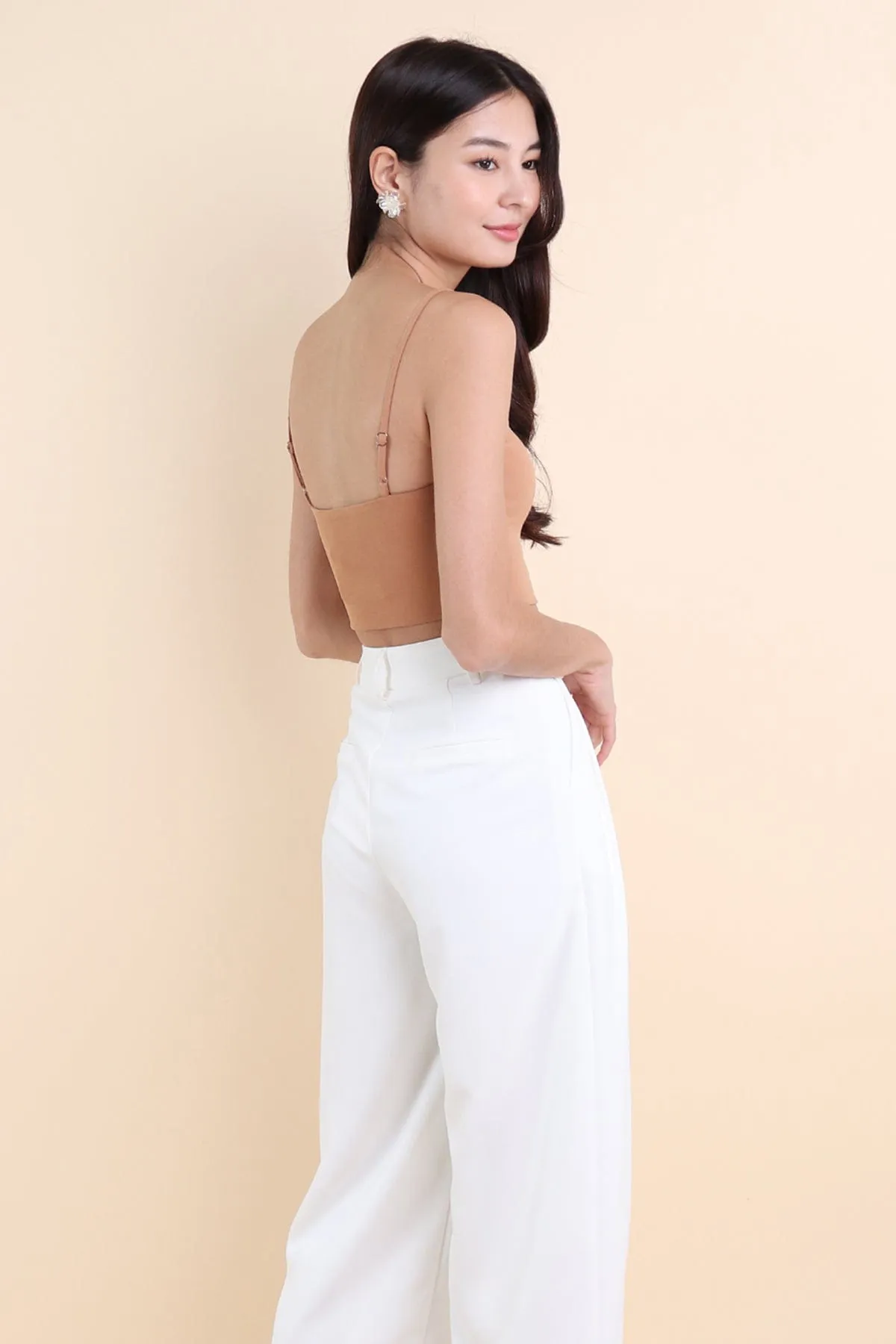 CELESTE BASIC CROP PADDED TOP IN PALE CARAMEL