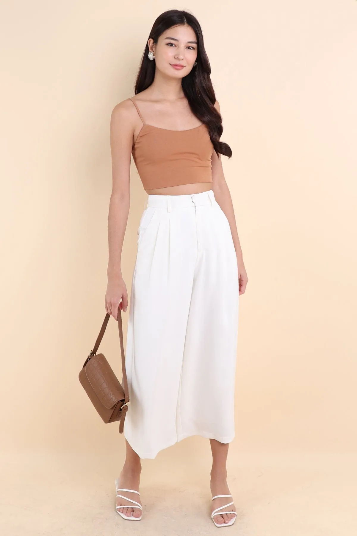 CELESTE BASIC CROP PADDED TOP IN PALE CARAMEL