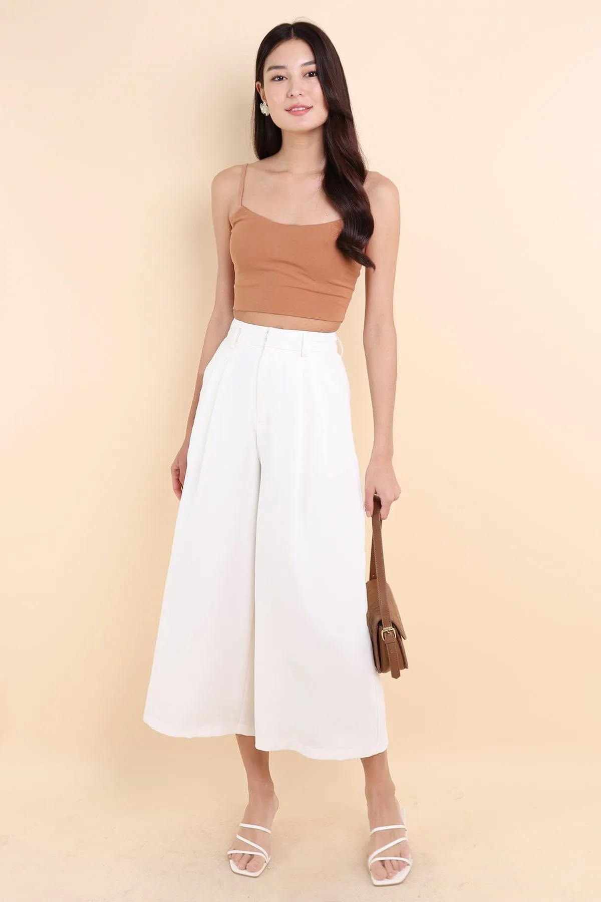 CELESTE BASIC CROP PADDED TOP IN PALE CARAMEL