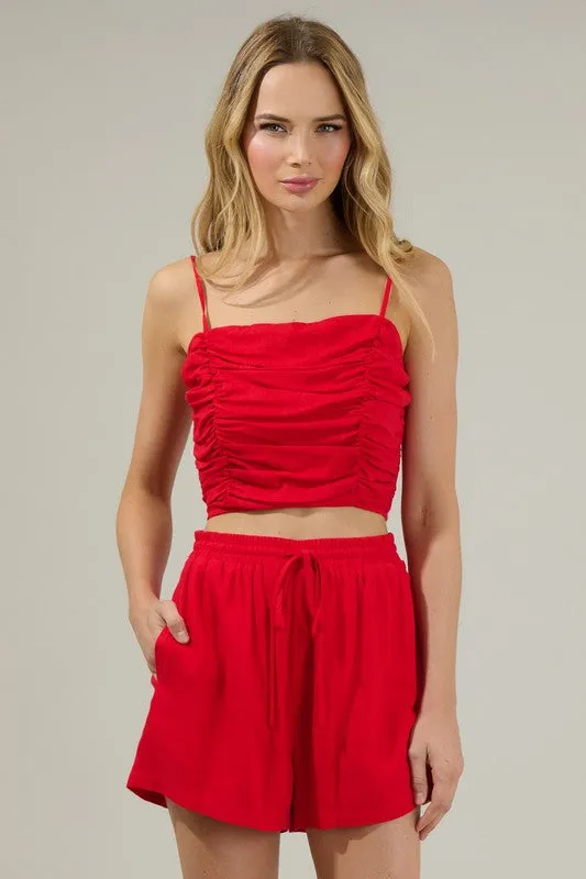 Cherry Red Ruched Cropped Top