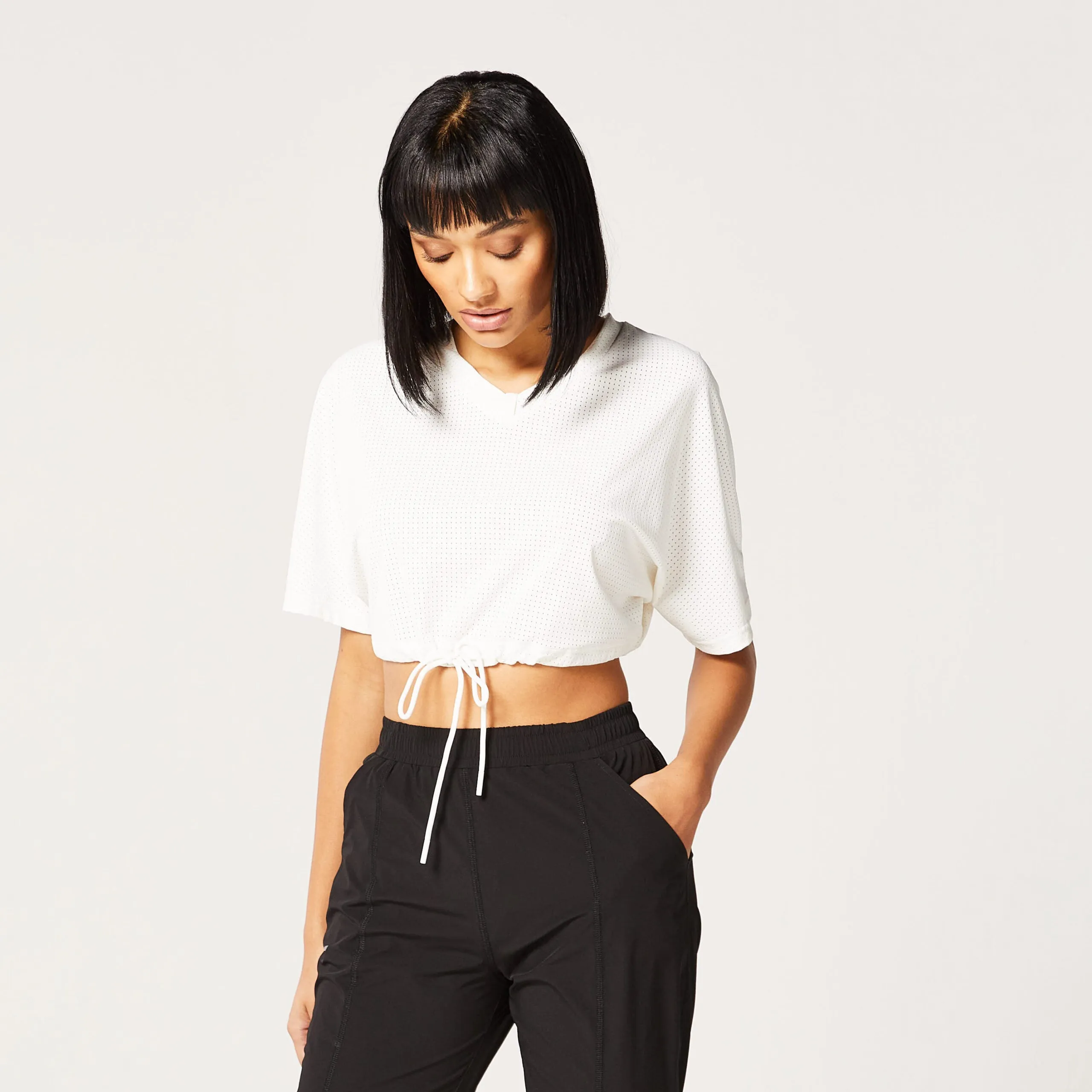 Code Cropped Drawstring Tee - Pearl White