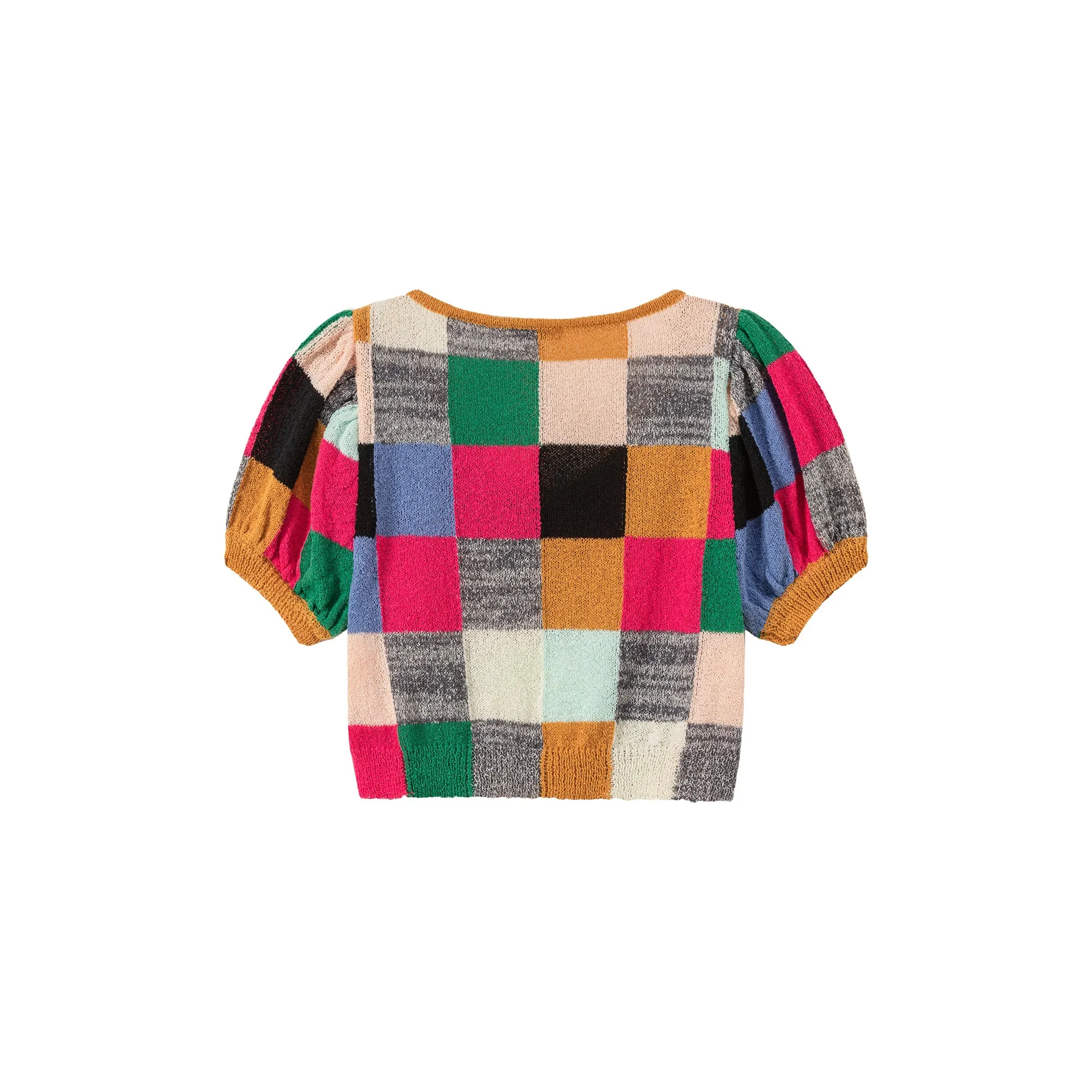 Color Check Pattern Cropped Knit Top