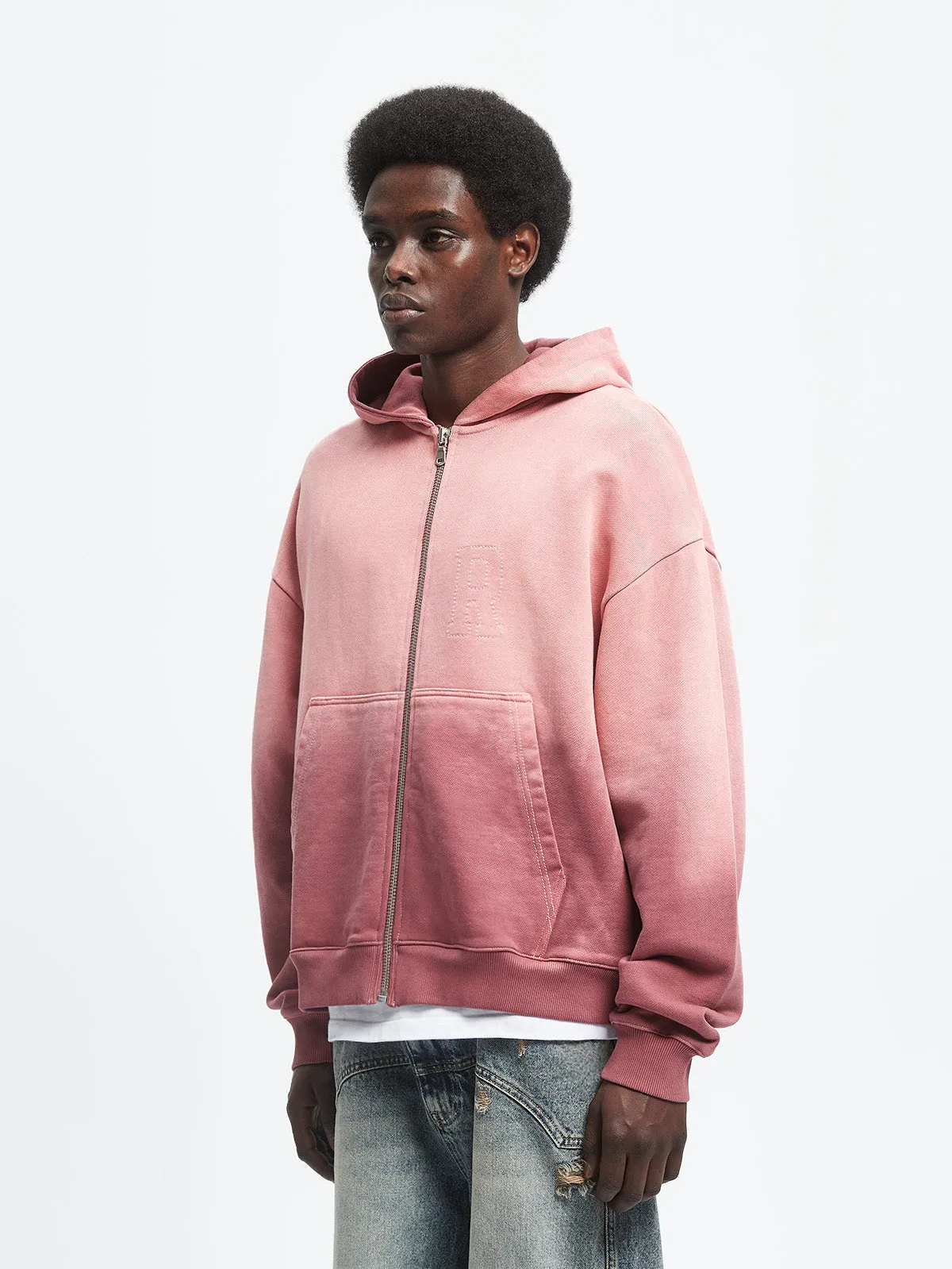 CONTRAST STITCH ZIP HOODIE - BORDEAUX