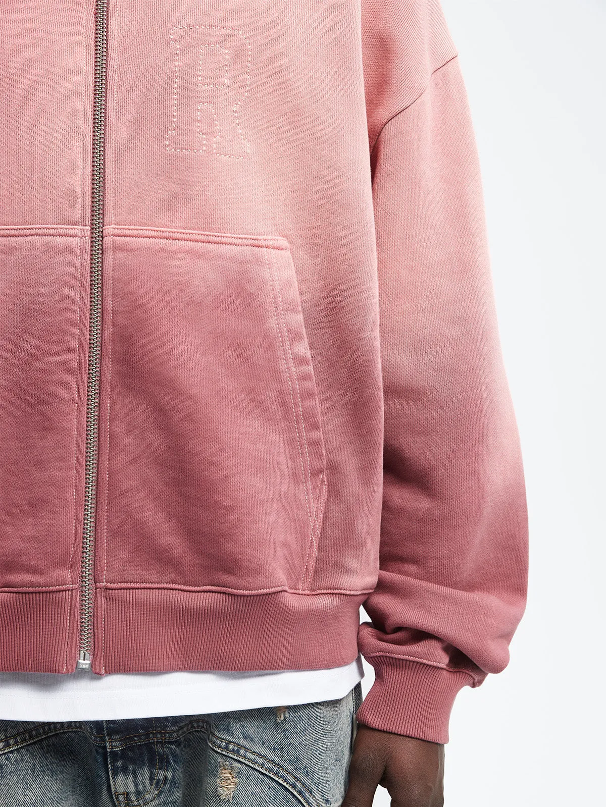 CONTRAST STITCH ZIP HOODIE - BORDEAUX